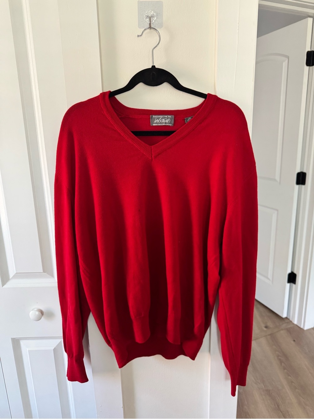 100% Merino Wool Lord & Taylor Men's V-Neck Sweater in Red